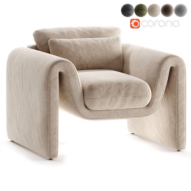 Modway Waverly Performance Velvet Living Room Accent Armchair in Gray-Unique Wavy Design - Image 2