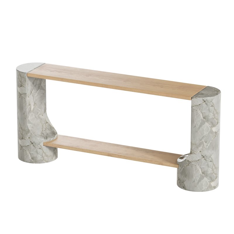 Black Marble and Oak Wood Console Table Reviews - Image 4