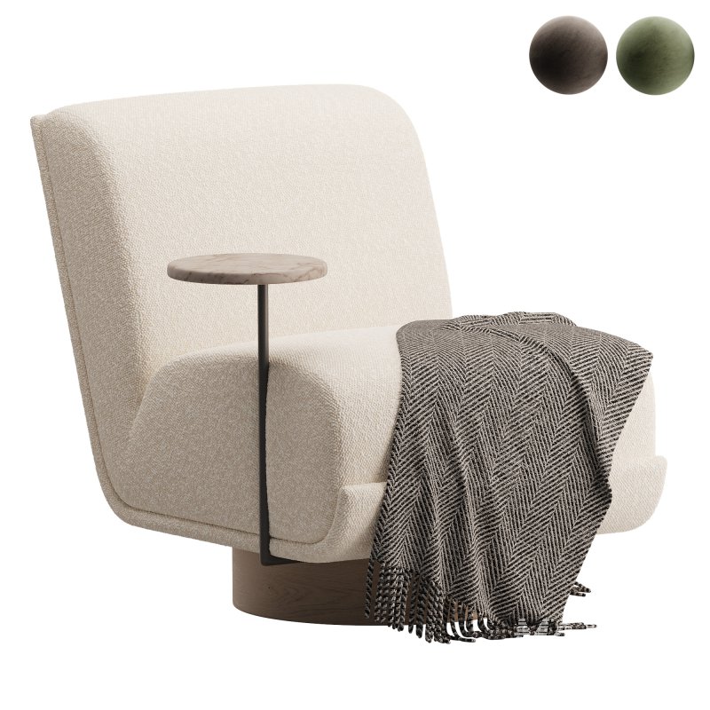 Four Hands Bronwyn Swivel Chair W Side Table Knoll Natural - Image 1