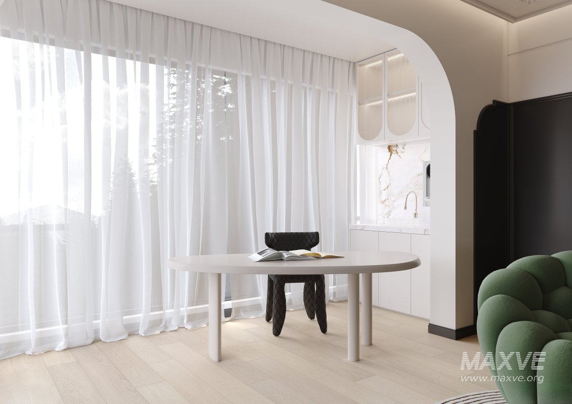 Modern living room and dining room kitchen interior scene - Image 11