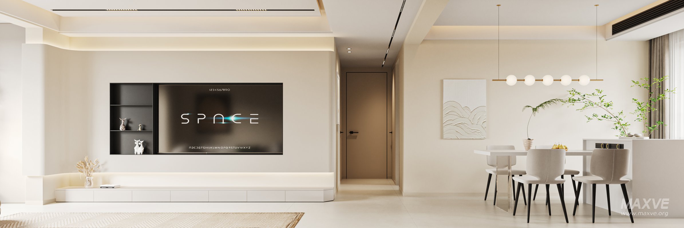 Modern living room and dining room kitchen interior scene - Image 2