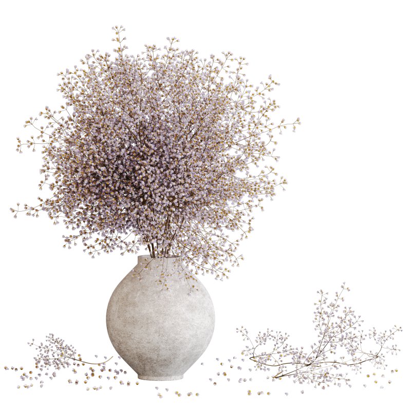 Minimal Gypsophila Bouquet in Textured Clay Vase - Image 1