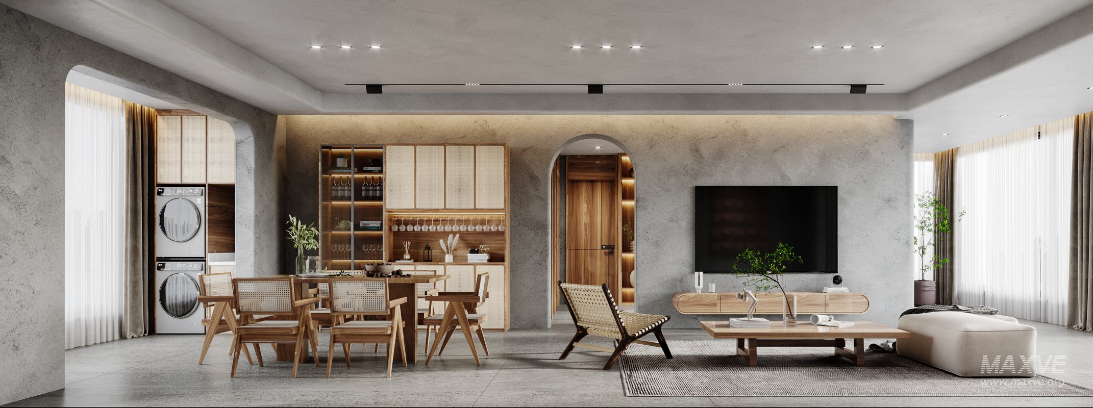 Modern living room and dining room interior scene - Image 2