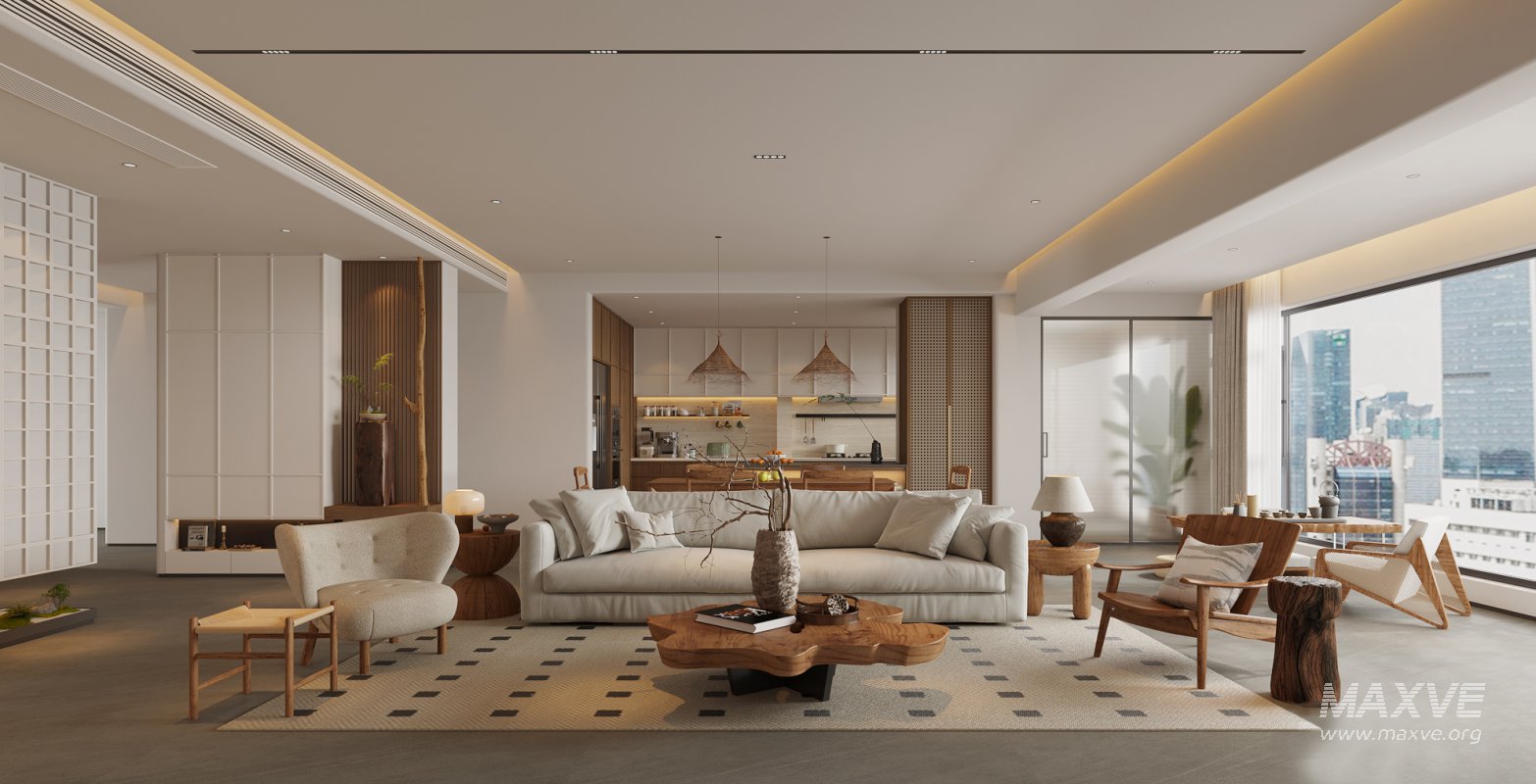 Modern living room and dining room interior scene - Image 2