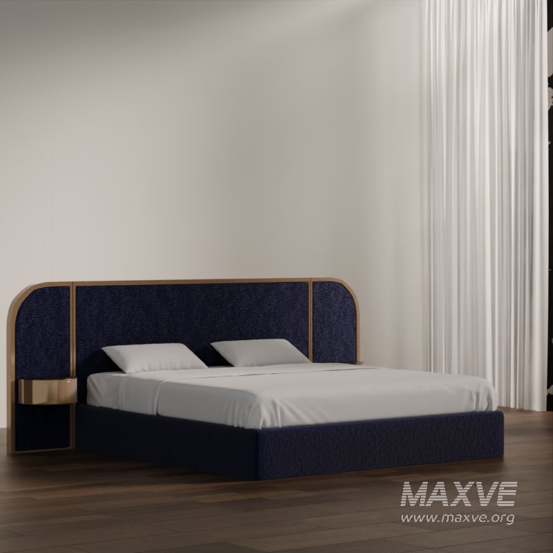 Modern Upholstered Bed with Wooden Arch Frame - Image 1