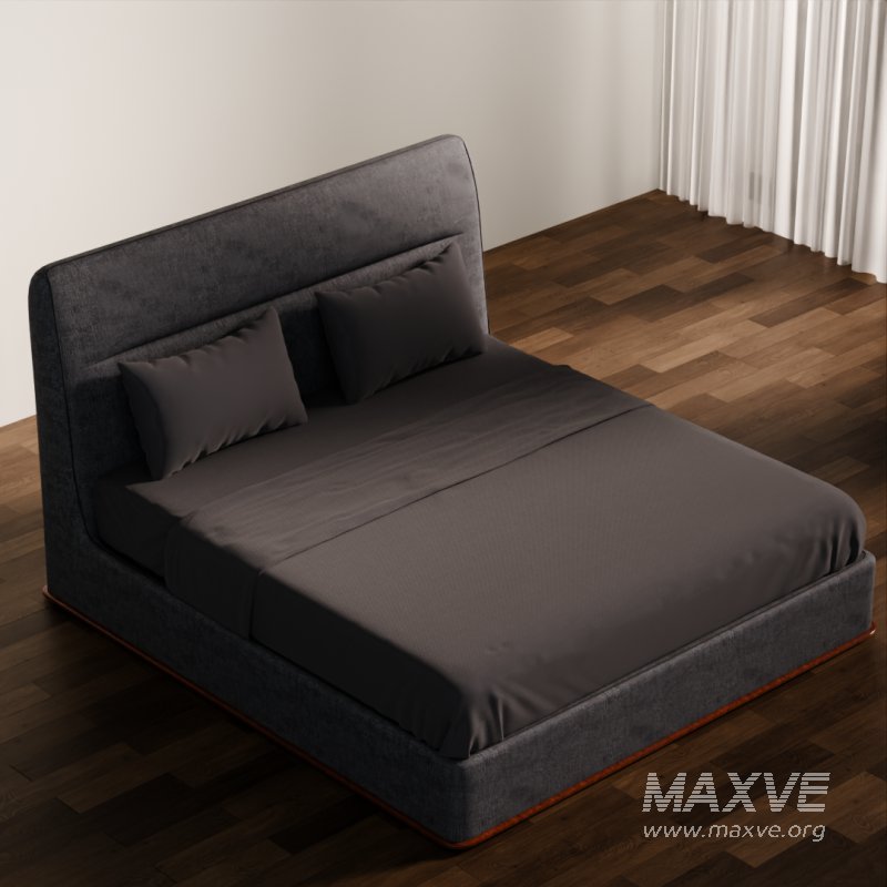 Dark Upholstered Double Bed 3D Model - Image 2