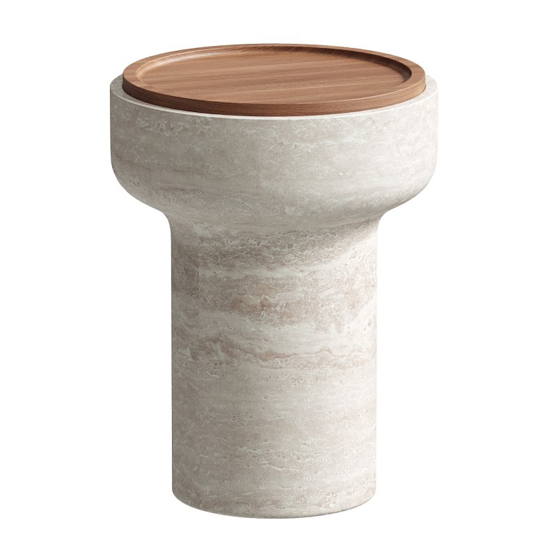 Tivoli Side Table in travertine and walnut by Ivan Colominas - Image 2
