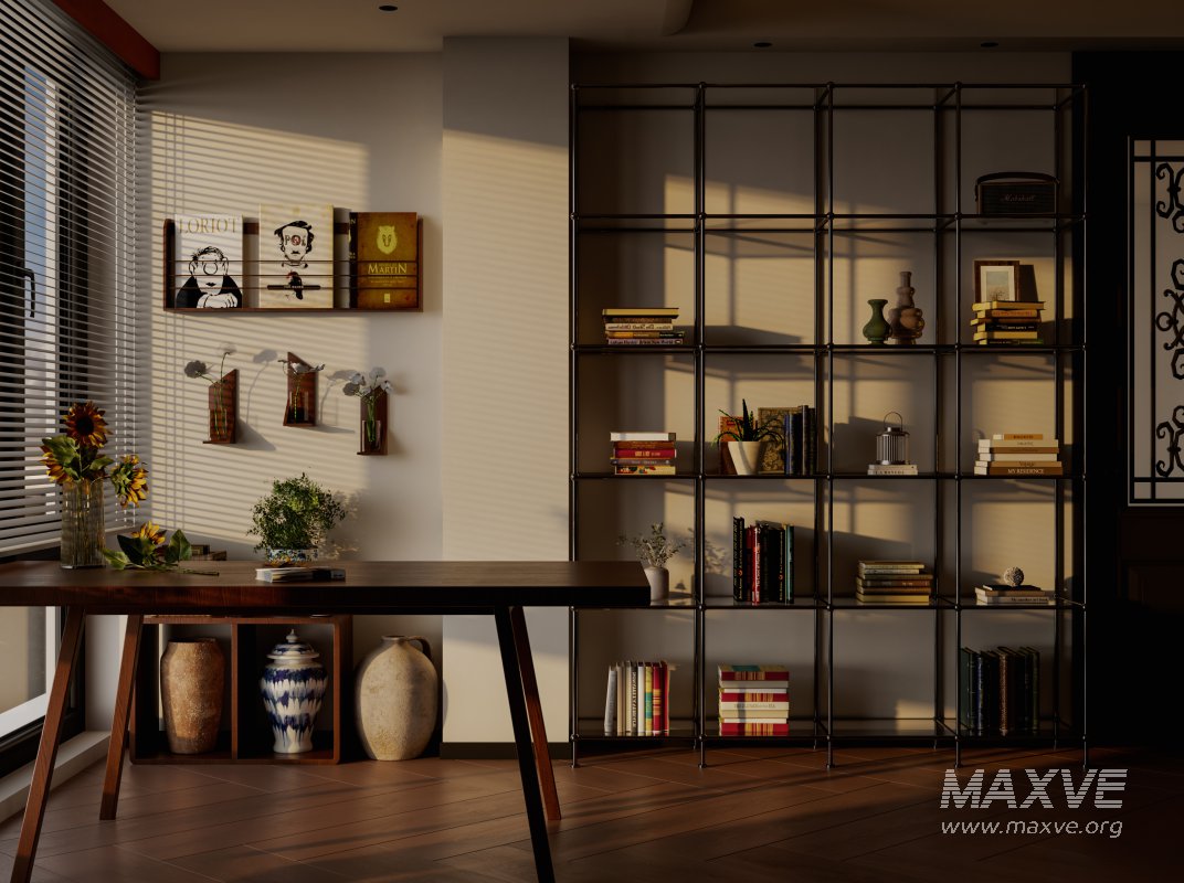 Modern living room and dining room office room interior scene - Image 6