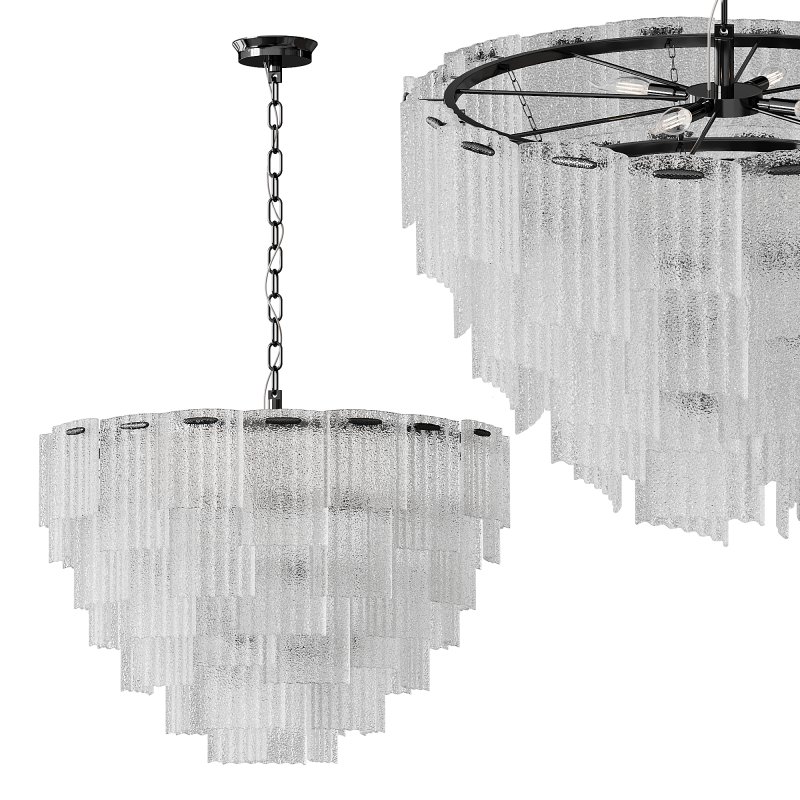 Round pendant chandelier made of ribbed glass light - Image 5
