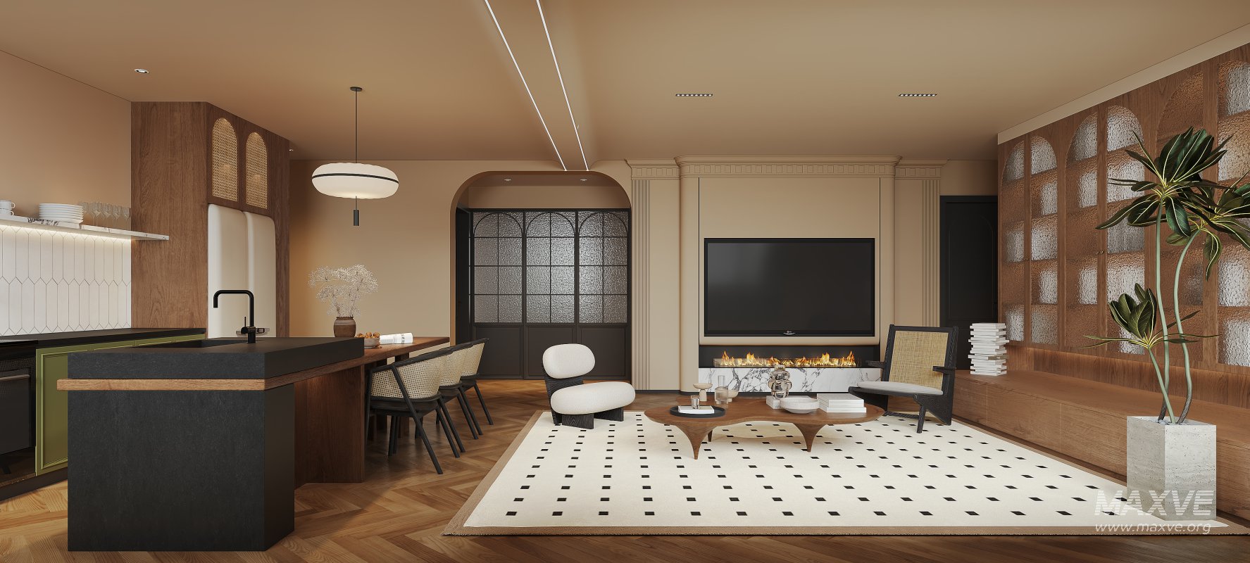 Modern living room and dining room interior scene - Image 2