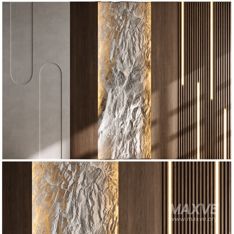 Headboard wood and concrete 3d Wall Panel 02 - Image 1