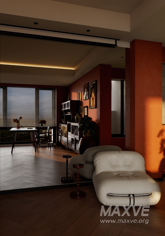 Modern living room and dining room office room interior scene - Image 4