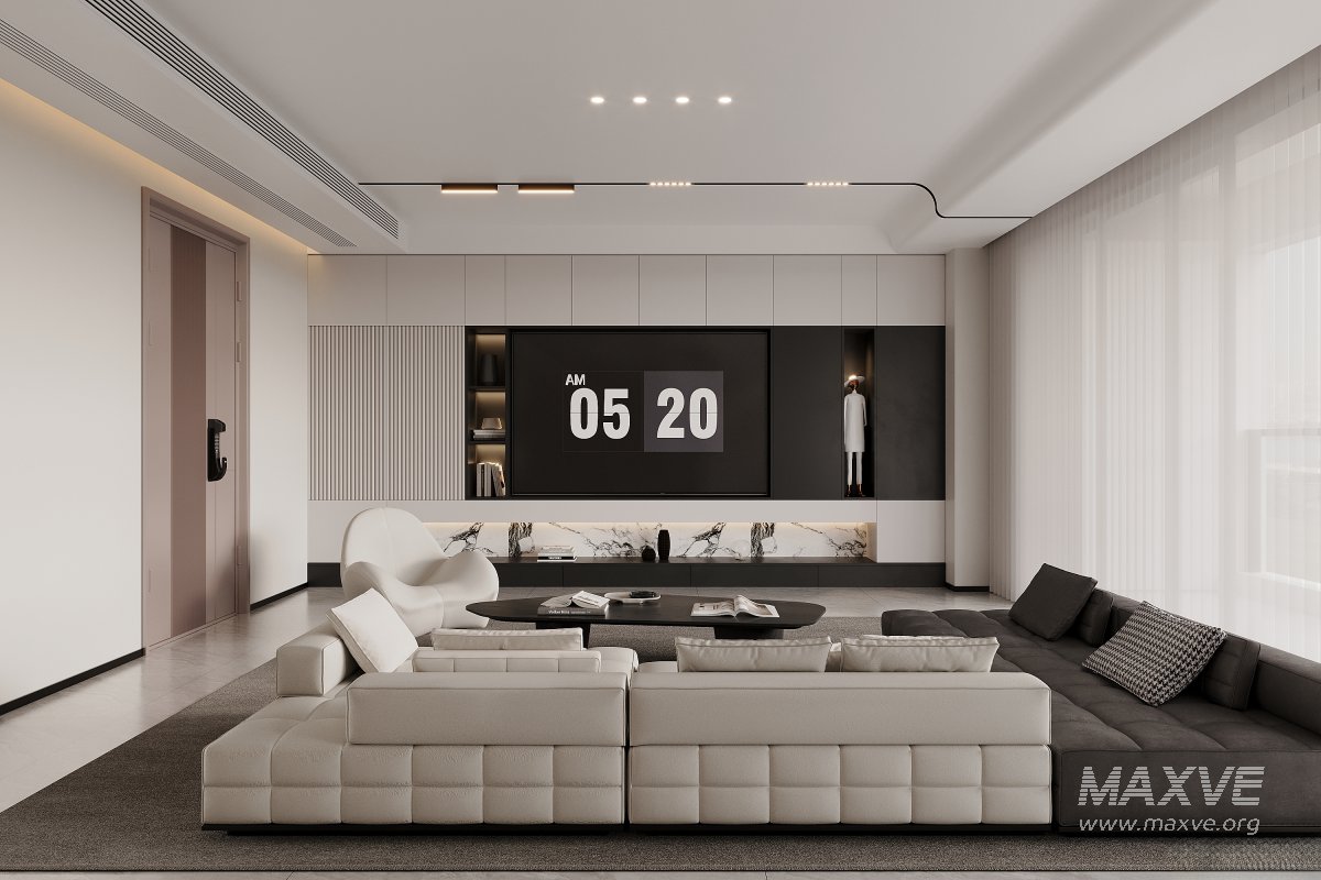 Modern living room and dining room bedroom interior scene - Image 2