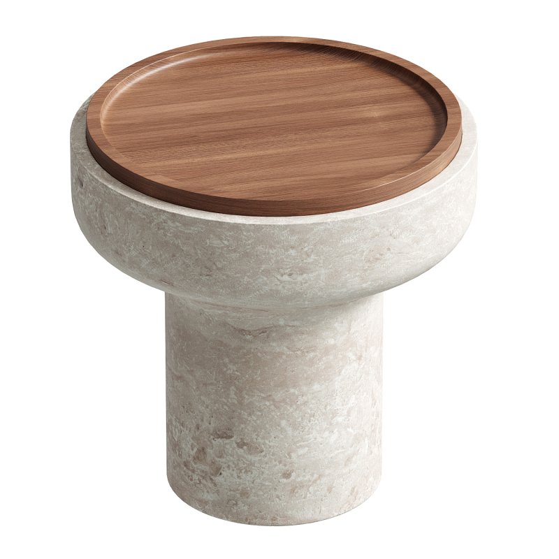 Tivoli Side Table in travertine and walnut by Ivan Colominas - Image 2