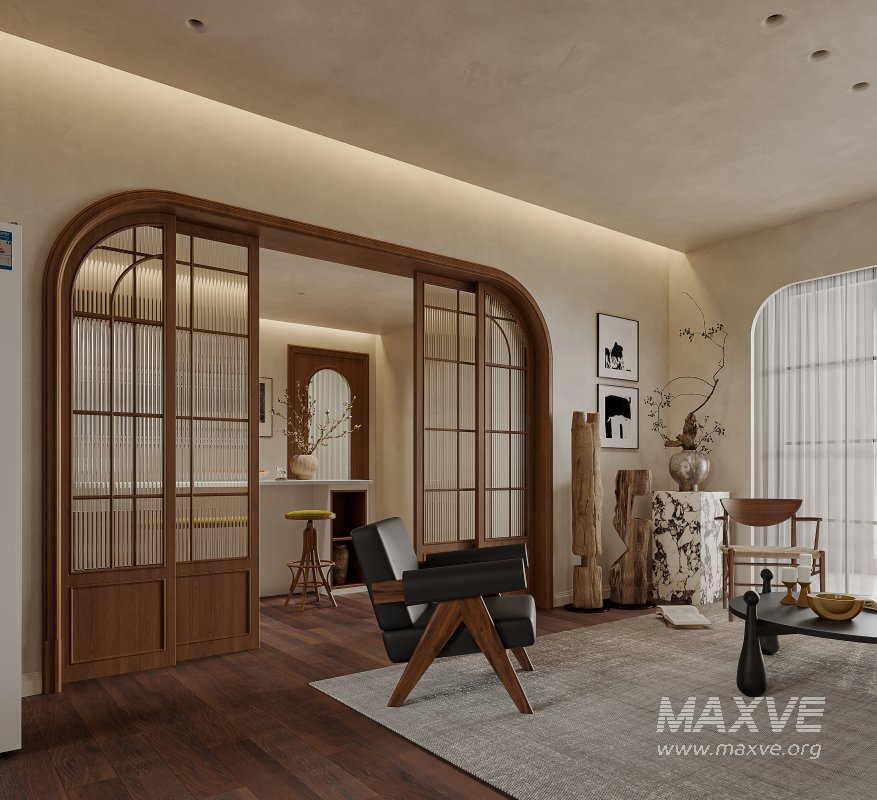 Modern living room and dining room kitchen interior scene - Image 4