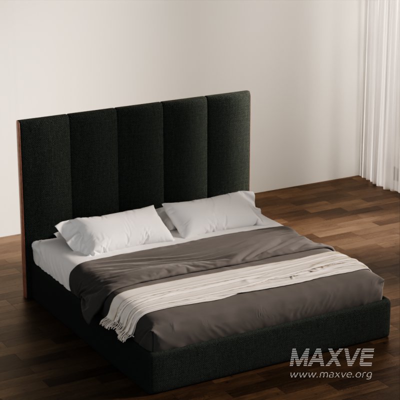 Contemporary Upholstered Bed with Tall Panel Headboard - Image 2