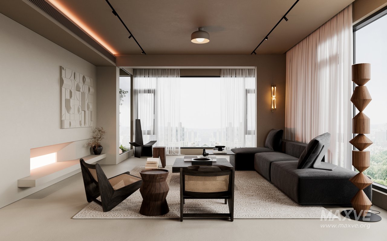 Modern living room and dining room interior scene - Image 2