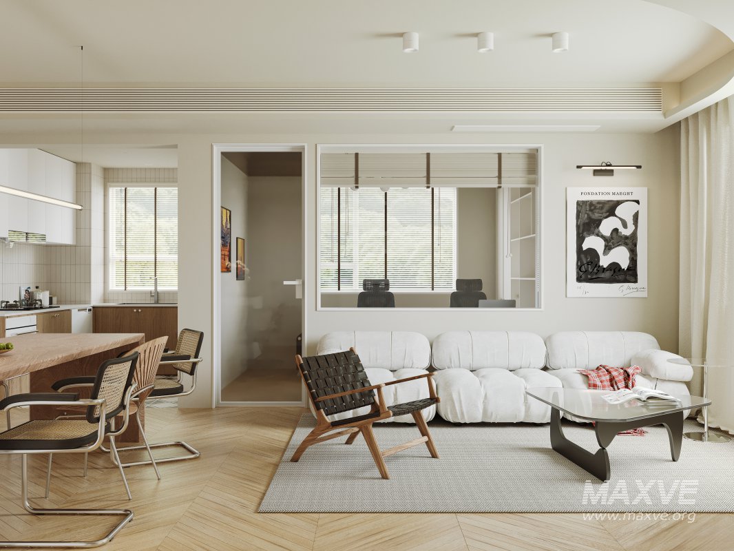 Modern living room and dining room office room interior scene - Image 6