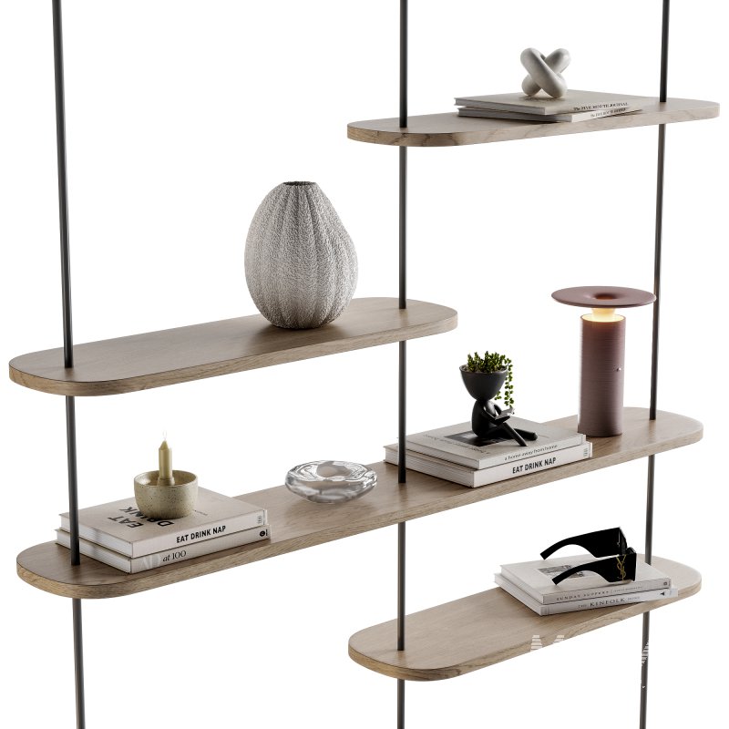 Minimalistic wooden Rack with decor 02 - Image 1