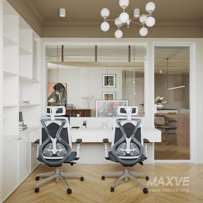 Modern living room and dining room office room interior scene - Image 4