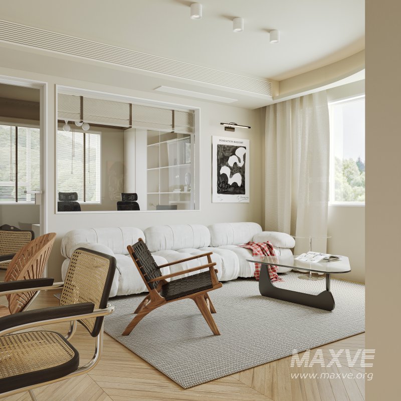 Modern living room and dining room office room interior scene - Image 5