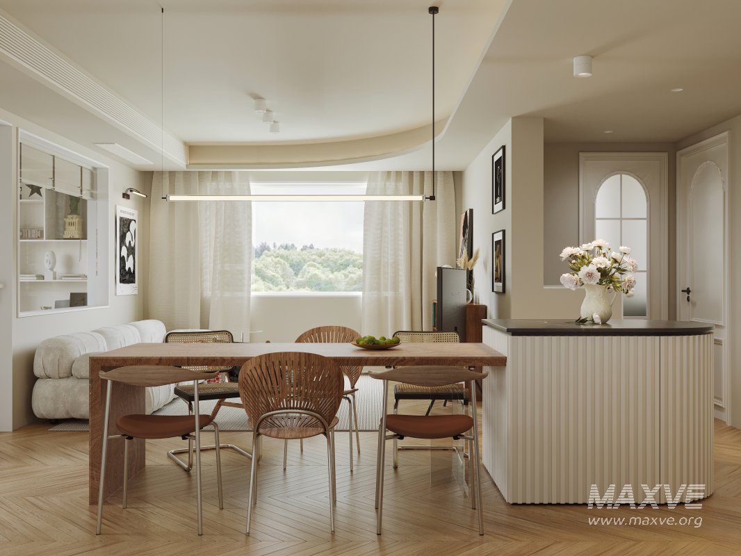 Modern living room and dining room office room interior scene - Image 2