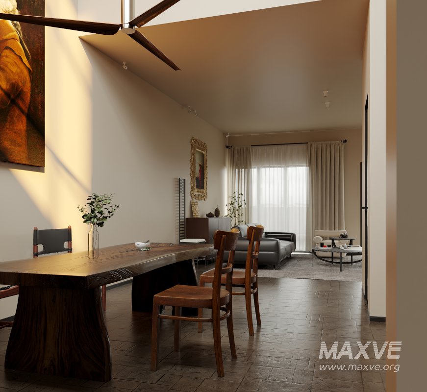 Modern living room and dining room interior scene - Image 1