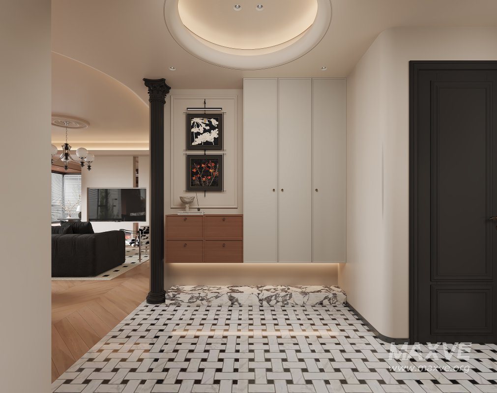 Modern living room and dining room office room interior scene - Image 4