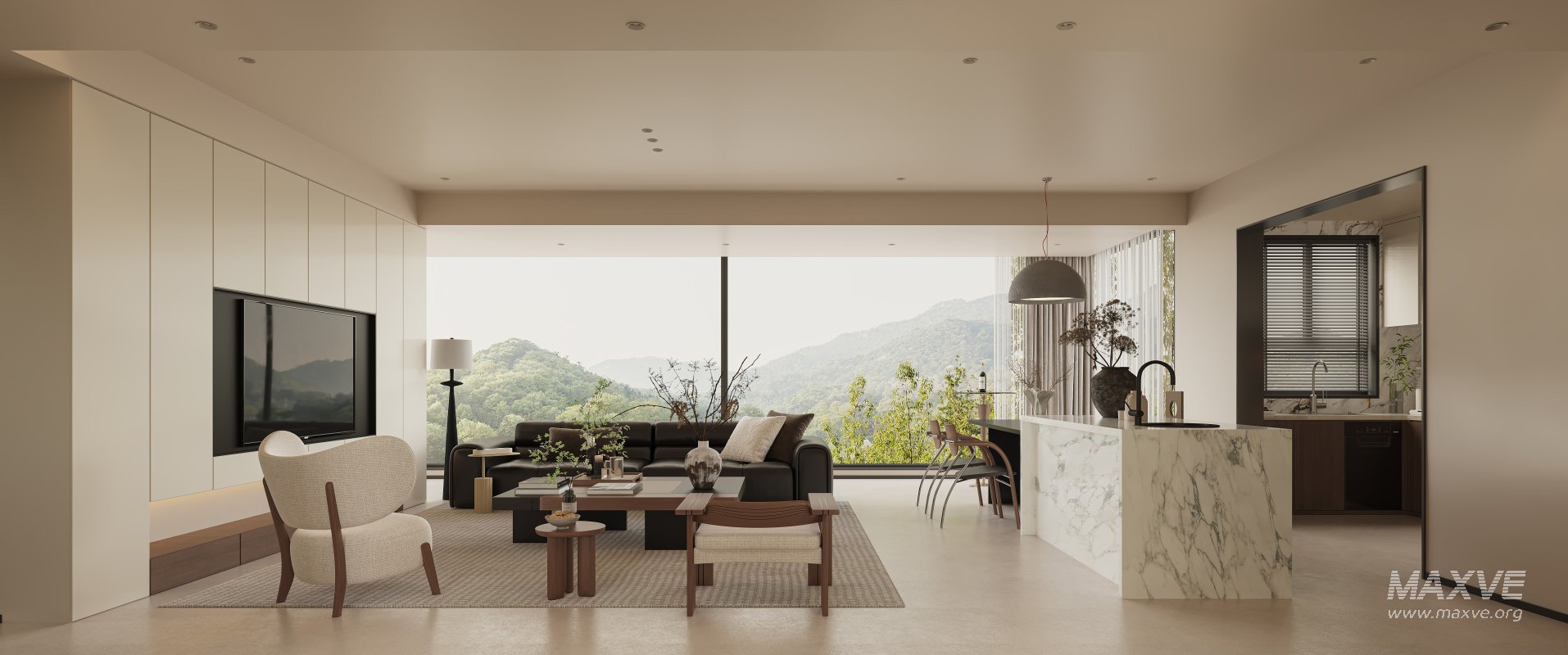 Modern living room and dining room interior scene - Image 1