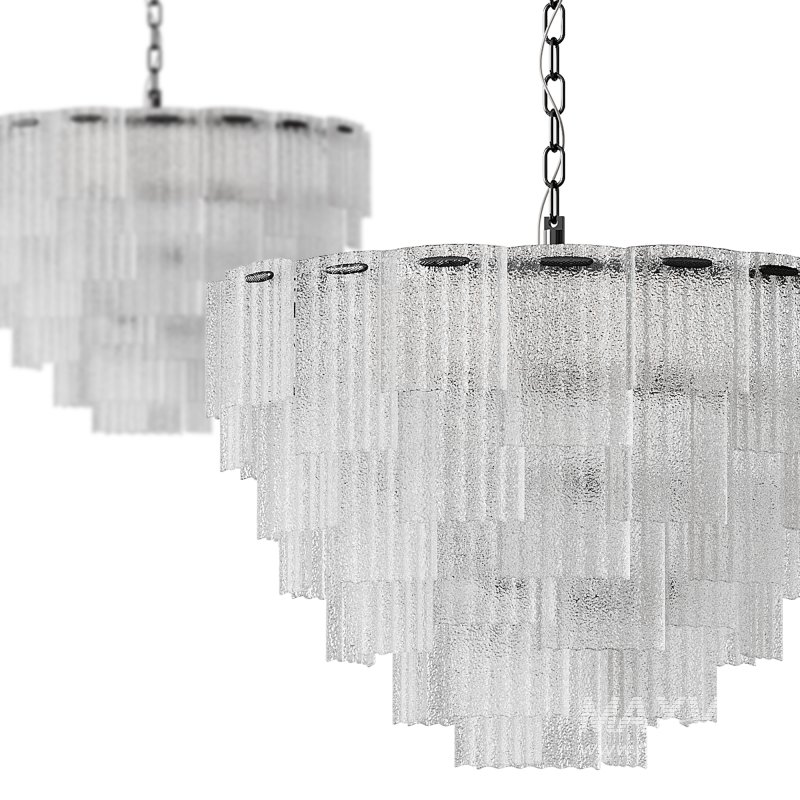 Round pendant chandelier made of ribbed glass light - Image 2