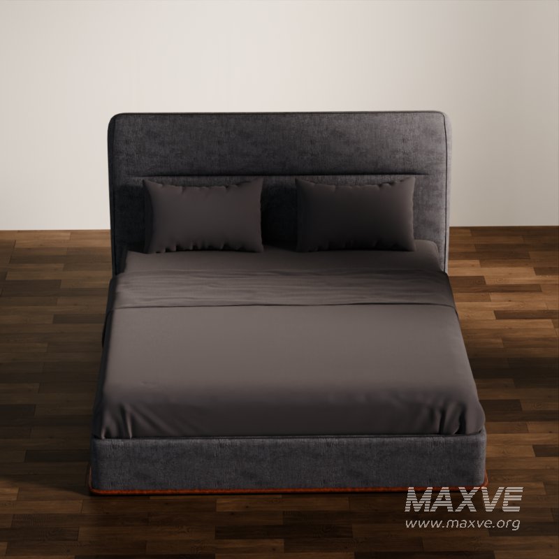 Dark Upholstered Double Bed 3D Model - Image 1