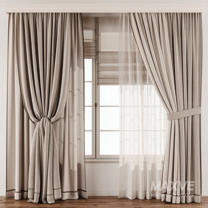 Herringbone Linen Curtain Set with Roman Blind and Sheer Layer - Image 4