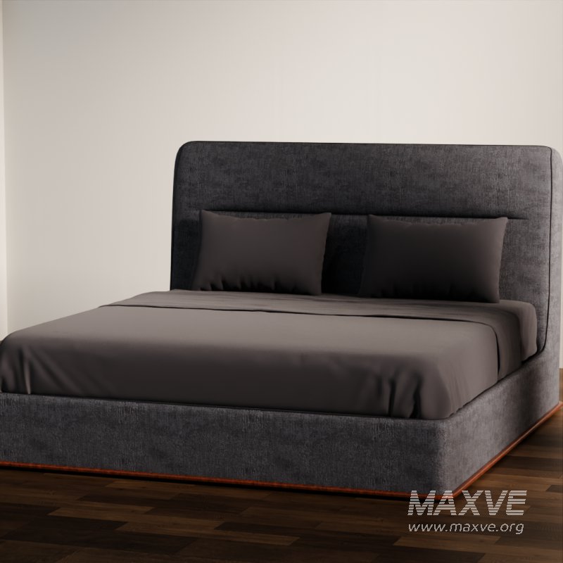 Dark Upholstered Double Bed 3D Model - Image 3