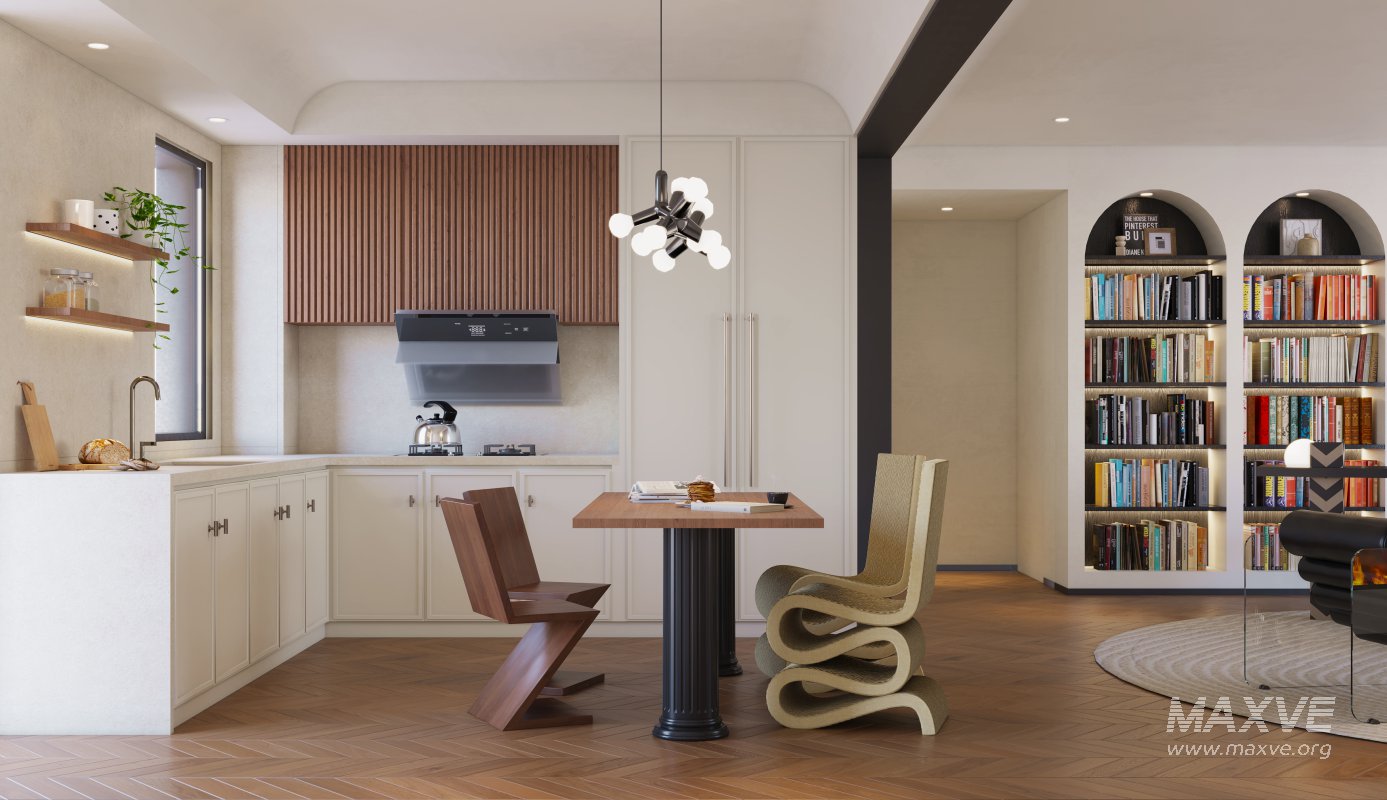 Modern living room and dining room kitchen interior scene - Image 9