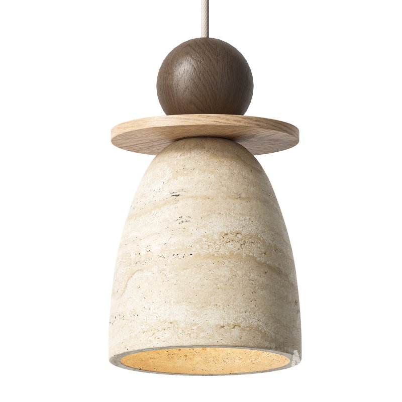 Traditional Japanese Semicircle Travertine Pendant Lamp - Image 3