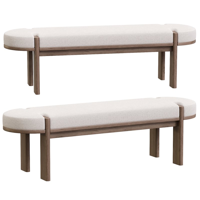 Karina Dark Elm Wood w Oatmeal Fabric Bench - Image 3