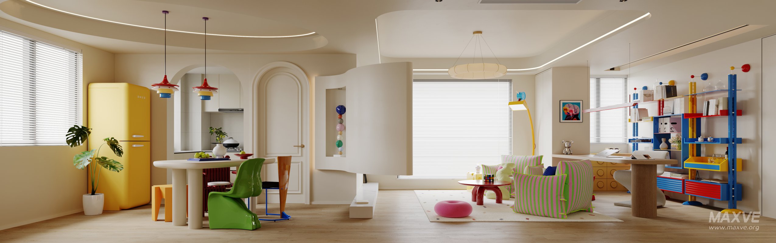 Modern living room and dining room interior scene - Image 1