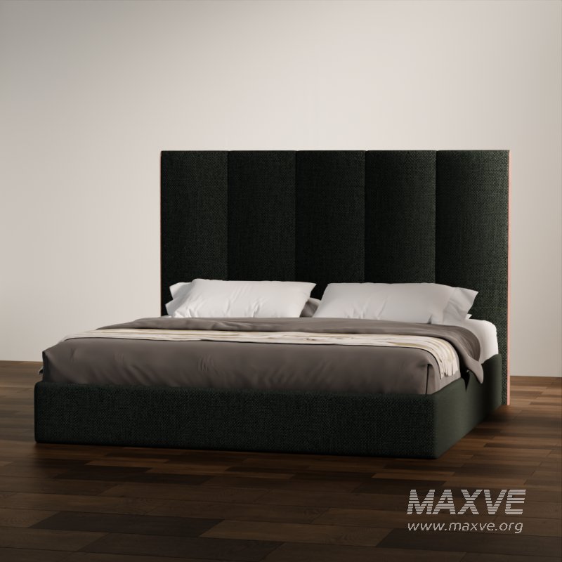 Contemporary Upholstered Bed with Tall Panel Headboard - Image 3