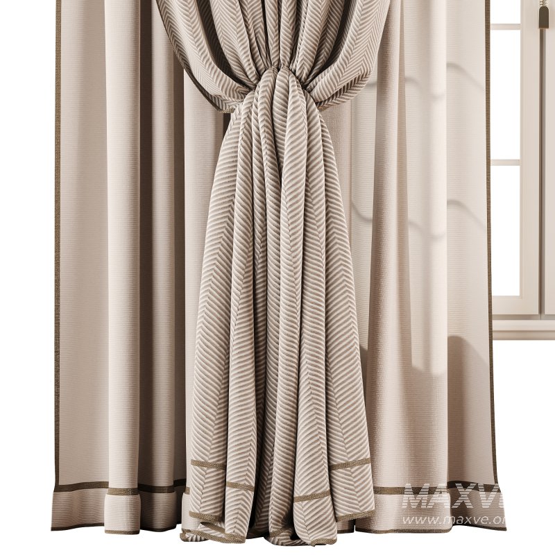 Herringbone Linen Curtain Set with Roman Blind and Sheer Layer - Image 2