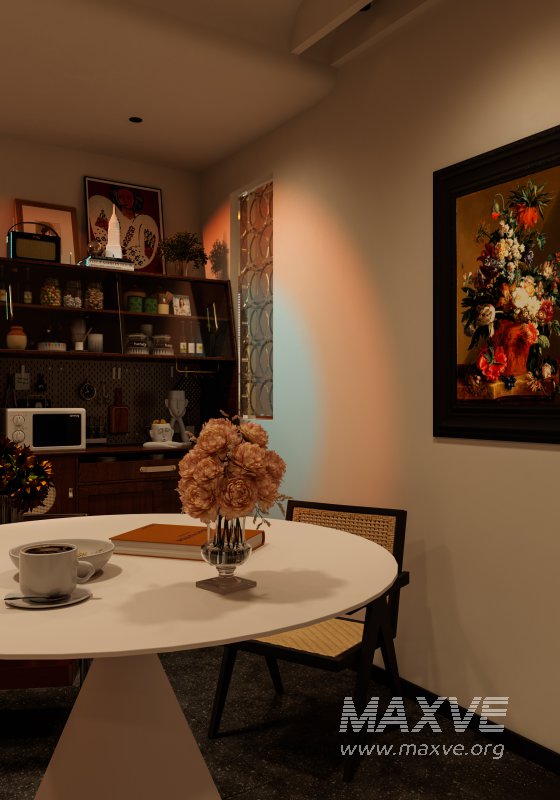 Modern living room and dining room office room interior scene - Image 9