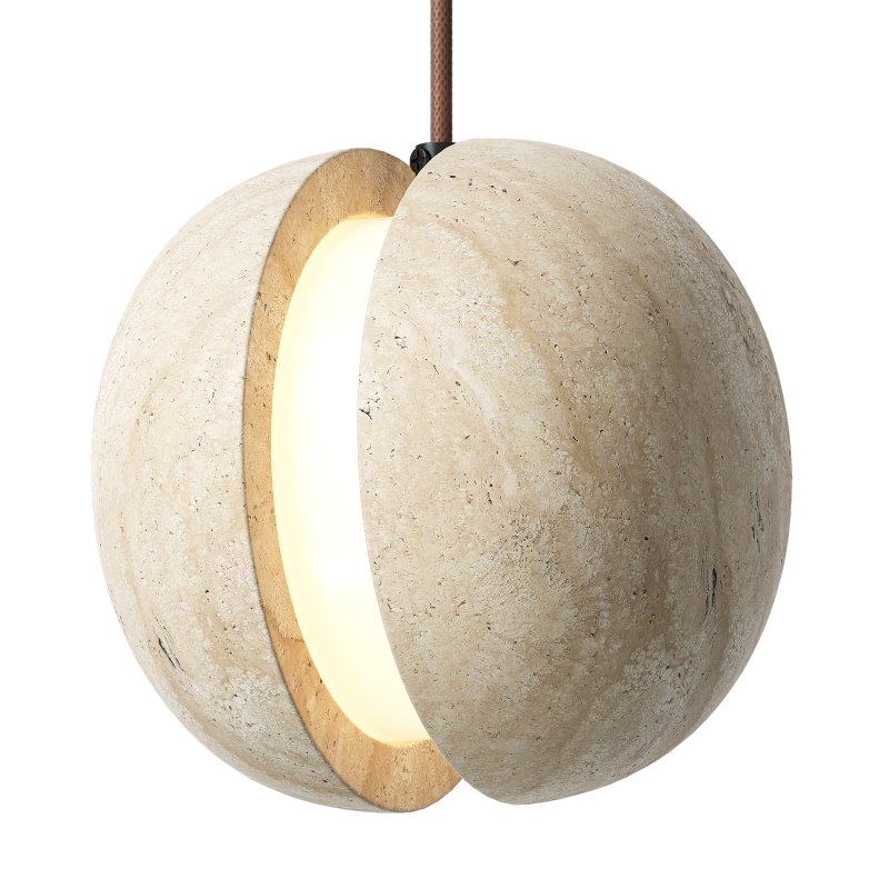 Traditional Japanese Yellow Travertine Pendant Lamp - Image 3