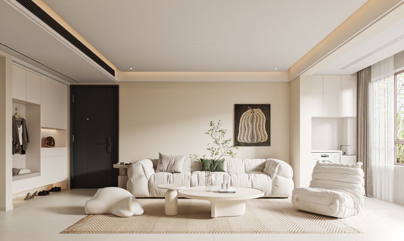 Modern living room and dining room kitchen interior scene - Image 4