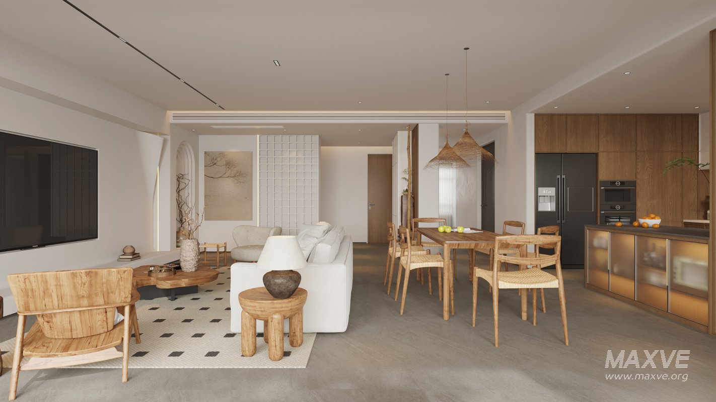 Modern living room and dining room interior scene - Image 1