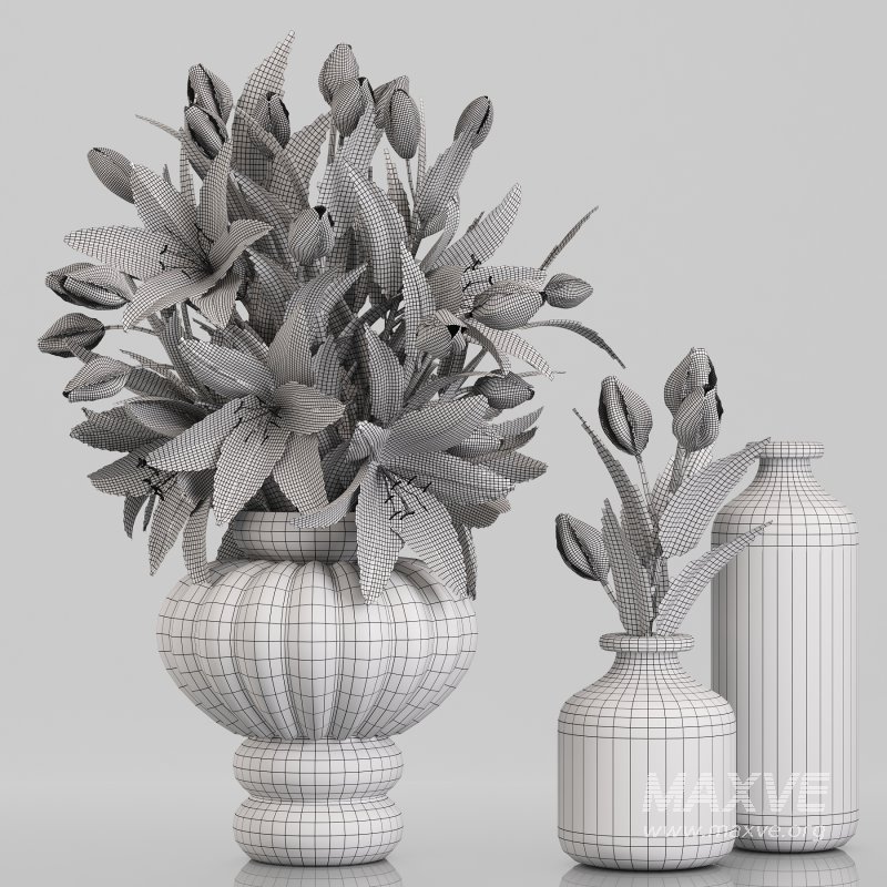 Lily Bouquet with Amber Glass Vases - Image 3