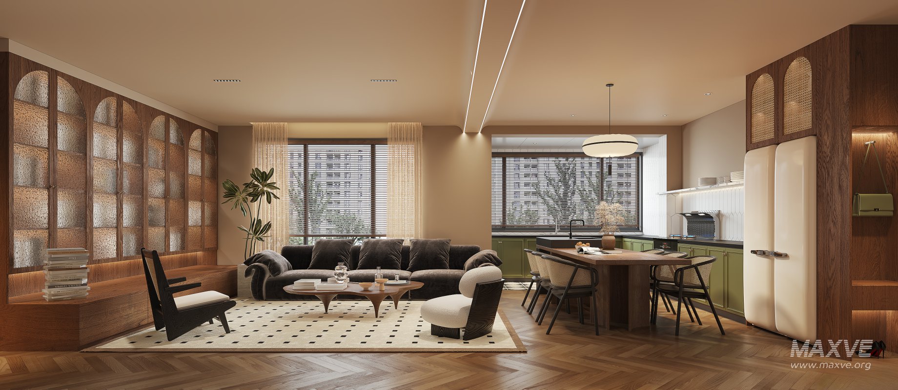 Modern living room and dining room interior scene - Image 1