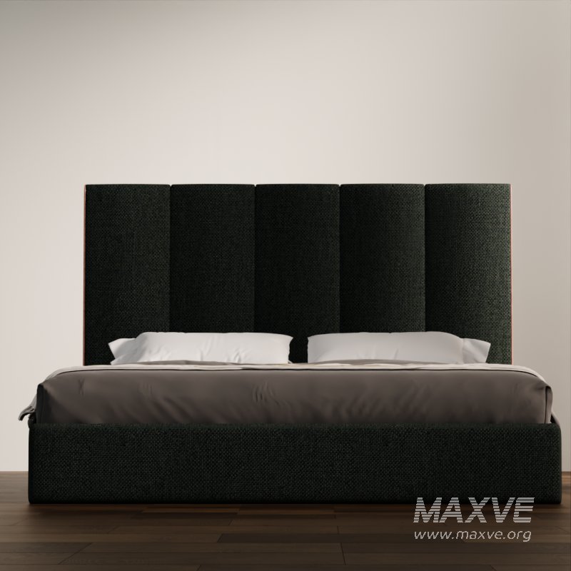 Contemporary Upholstered Bed with Tall Panel Headboard - Image 1