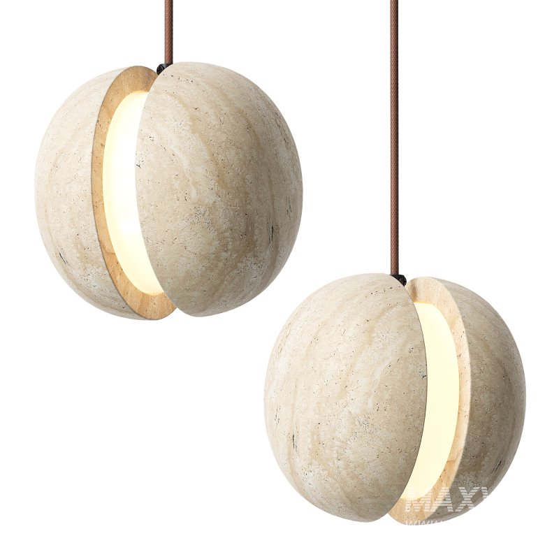 Traditional Japanese Yellow Travertine Pendant Lamp - Image 1
