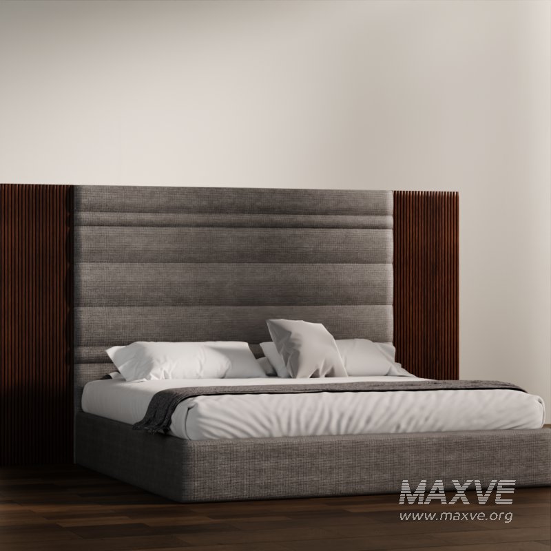 Luxury Upholstered Bed with Wood Accent Panels - Image 1