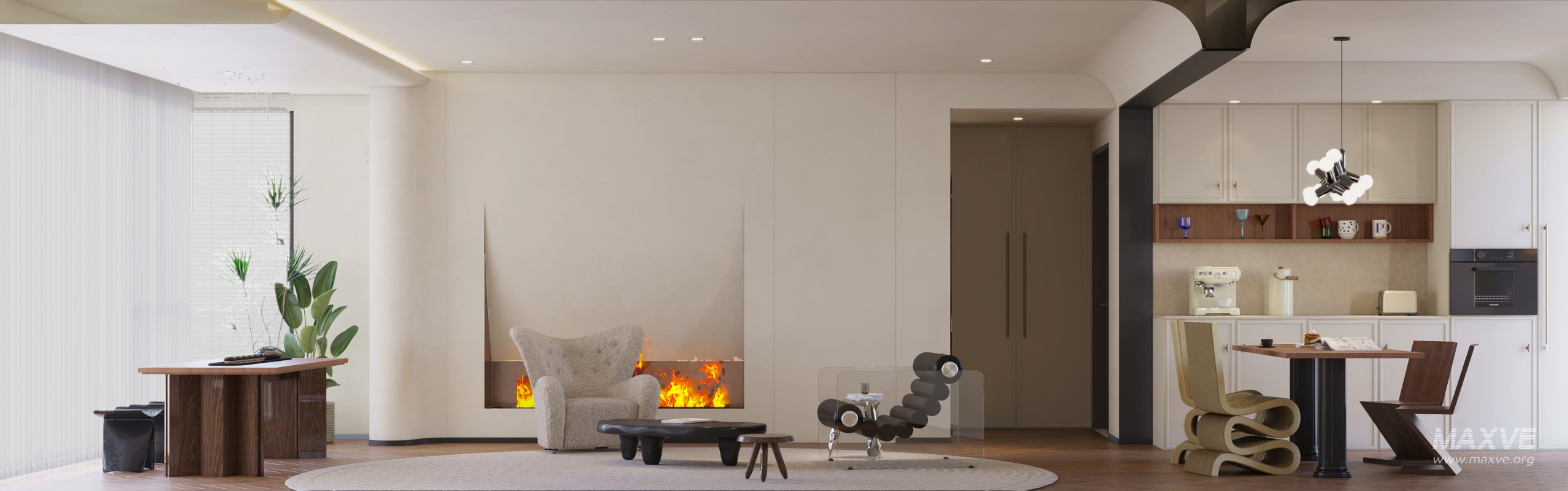 Modern living room and dining room kitchen interior scene - Image 6