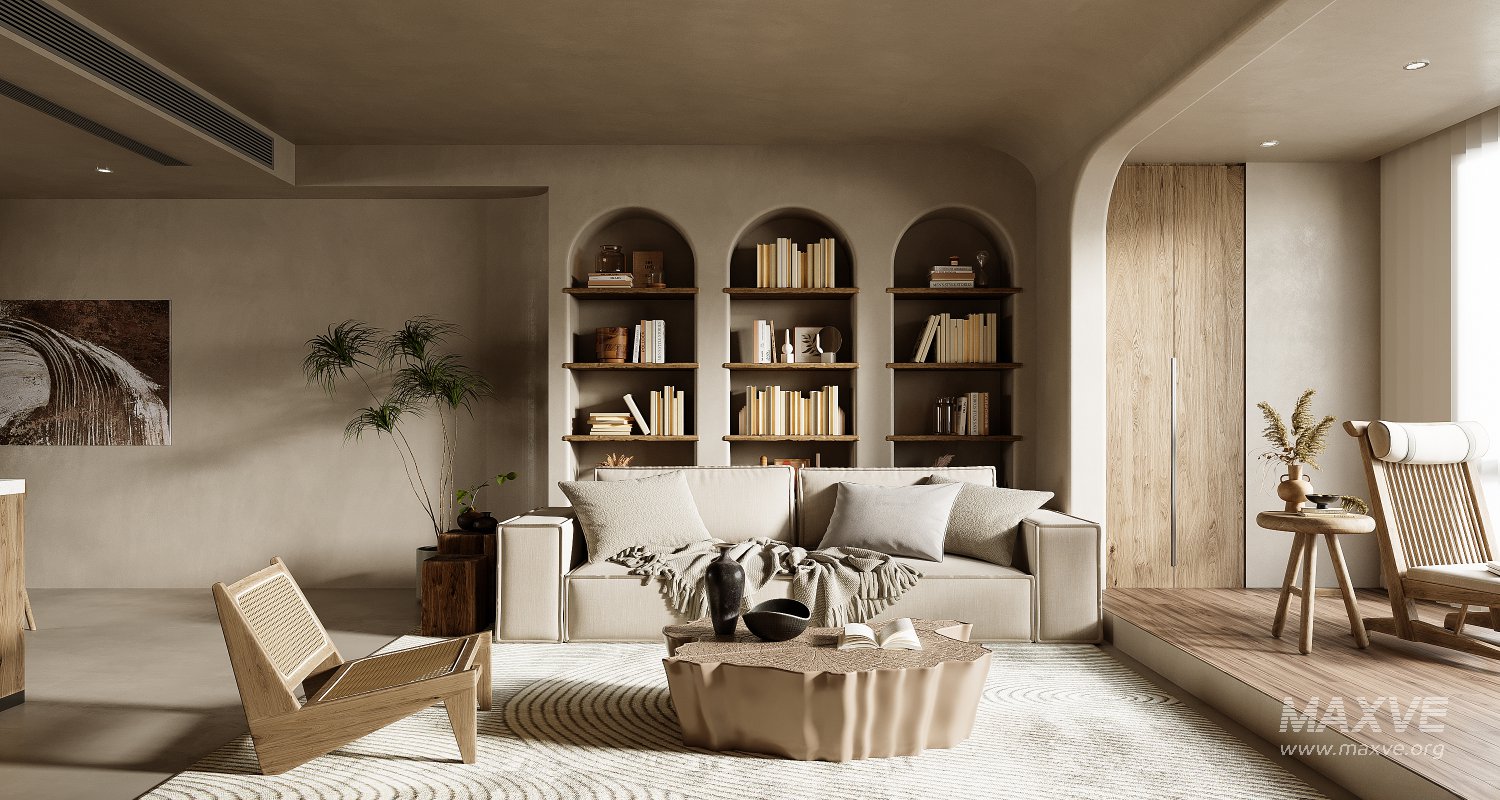 Modern living room and dining room kitchen interior scene - Image 2